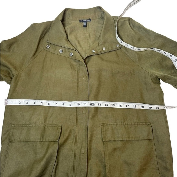 EILEEN FISHER Olive Green Bomber Jacket tencel-linen utility - Picture 6 of 7